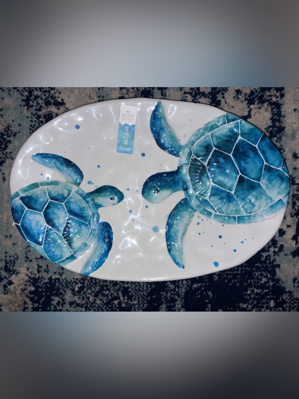 New Sigrid Olsen Sea Turtles Gorgeous Blue Melamine Large Serving Tray 17"X11.5"